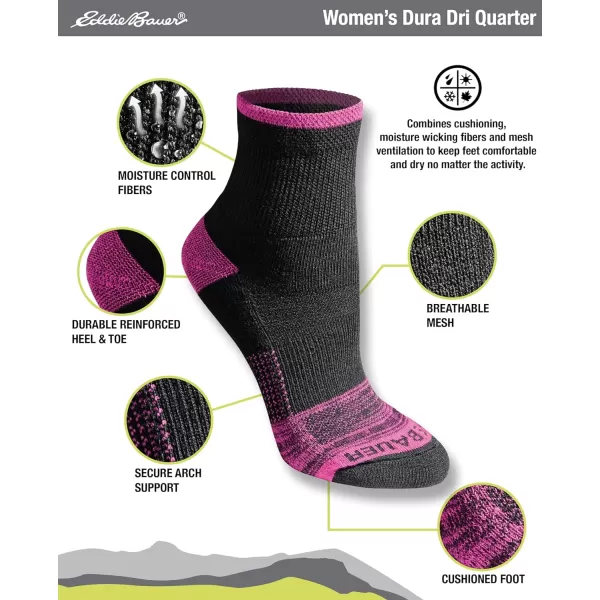 Eddie Bauer Womens Dura Dri Moisture Control 6Pair Quarter SocksBlack Assorted 6 Pairs