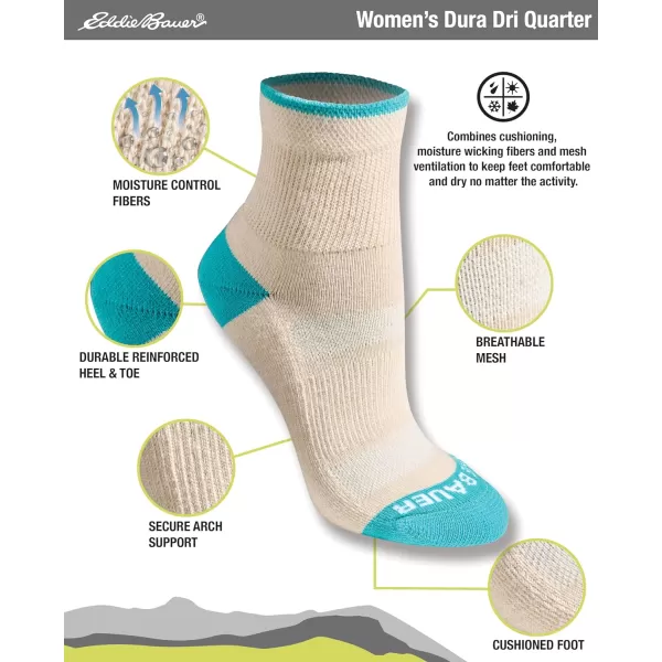 Eddie Bauer Womens Dura Dri Moisture Control 6Pair Quarter SocksBright Stripe Assorted 6 Pairs