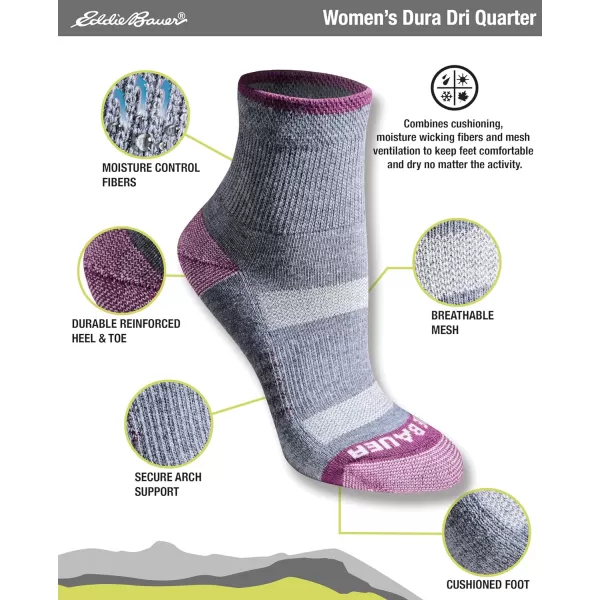 Eddie Bauer Womens Dura Dri Moisture Control 6Pair Quarter SocksOatmeal Assorted 6 Pairs