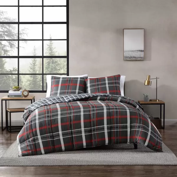 Eddie Bauer  King Comforter Set Reversible Plaid Bedding with Matching Shams Home Decor for Colder Months Willow Dark Grey KingWillow Dark GreyRed