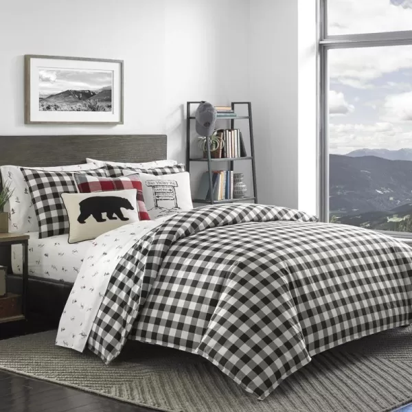 Eddie Bauer  Queen Comforter Set Cotton Reversible Bedding Buffalo Plaid Home Decor for All Seasons RedBlack QueenBlack Check