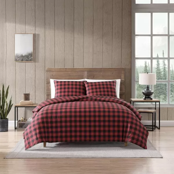 Eddie Bauer  Queen Comforter Set Cotton Reversible Bedding Buffalo Plaid Home Decor for All Seasons RedBlack QueenRedBlack