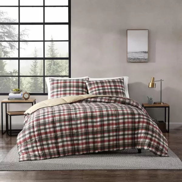 Eddie Bauer  Queen Comforter Set Reversible Plaid Alt Down Bedding with Matching Shams Home Decor for Colder Months Astoria Red QueenKing