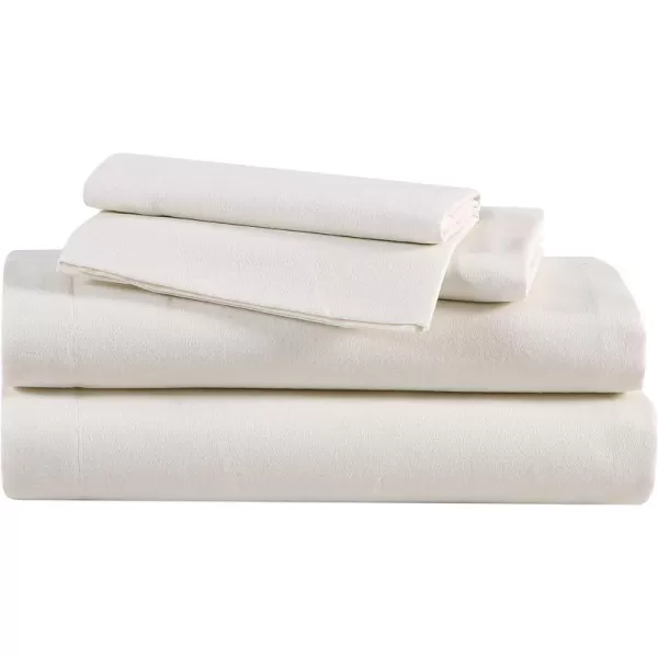 Eddie Bauer  Queen Sheets Cotton Flannel Bedding Set Brushed for Extra Softness Cozy Home Decor White QueenIvory