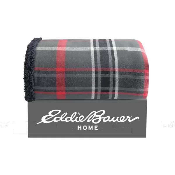 Eddie Bauer  Throw Blanket Cotton Flannel Home Decor All Season Reversible Sherpa Bedding Winslow Charcoal ThrowWinslow CharcoalRed