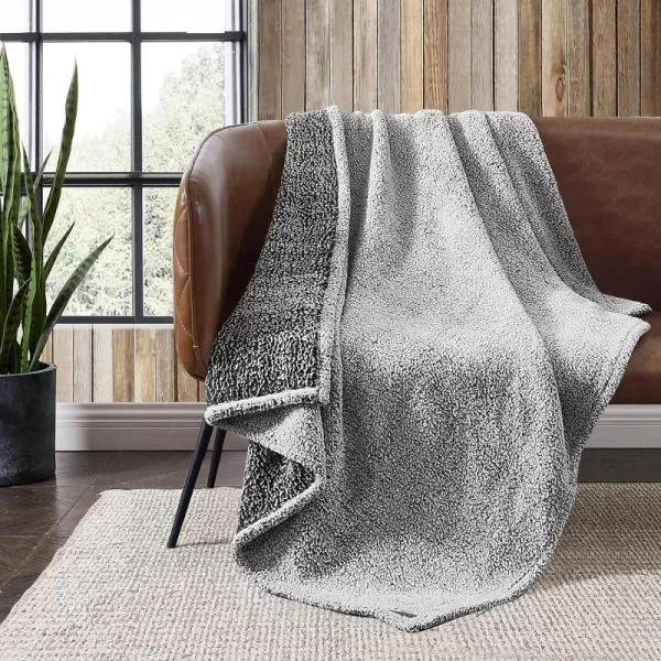 Eddie Bauer  Throw Blanket Reversible Sherpa Bedding Medium Weight amp Warm Home Decor Beige Throw50 x 60 Charcoal