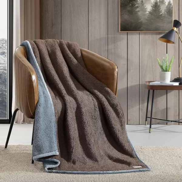 Eddie Bauer  Throw Blanket Ultra Soft Plush Sherpa Home Decor Reversible BiColored Bedding GreenWhite 50 x 60Throw BrownBlue