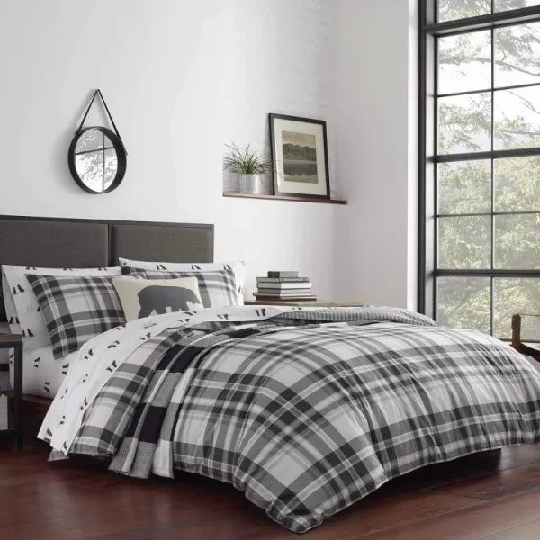 Eddie Bauer  Twin Comforter Set Cotton Reversible Bedding with Matching Sham Plaid Home Decor for All Seasons Coal Creek Grey TwinGrey FullQueen