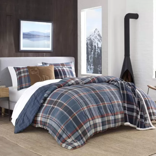 Eddie Bauer  Twin Comforter Set Reversible Down Alt Bedding with Matching Sham Home Decor for Colder Months Shasta Lake Navy TwinKing