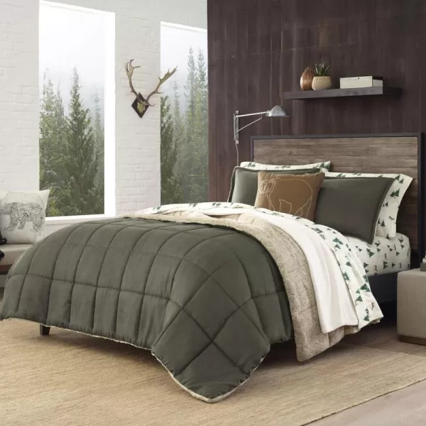 Eddie Bauer  Twin Comforter Set Reversible Sherpa Bedding with Matching Shams Cozy amp Warm Home Decor Sherwood Green TwinSherwood Green Queen Lodge