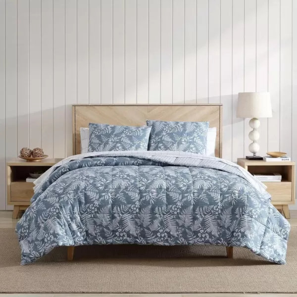 Eddie Bauer  Twin Comforter Set Soft Reversible Bedding with Matching Sham Wildflower Inspired Home Decor with Stripe Reverse Fern Garden Blue TwinKing Fern Garden Blue