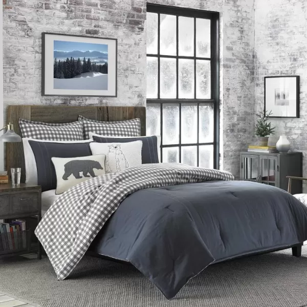 Eddie Bauer  Twin Duvet Cover Set Cotton Reversible Bedding with Matching Sham Stylish Home Decor Kingston Charcoal TwinQueen Charcoal