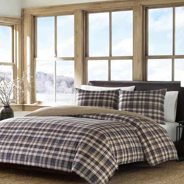 Eddie Bauer  Twin Duvet Cover Set Reversible Bedding with Matching Sham Plaid Home Decor for All Seasons Port Gamble Blue TwinQueen