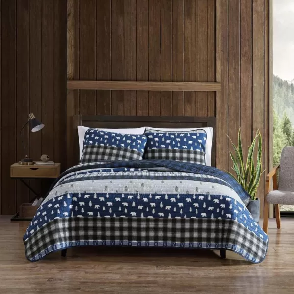 Eddie Bauer  Twin Quilt Set Reversible Cotton Bedding with Matching Sham Lightweight Home Decor for All Seasons Blue Creek Navy TwinQueen Navy