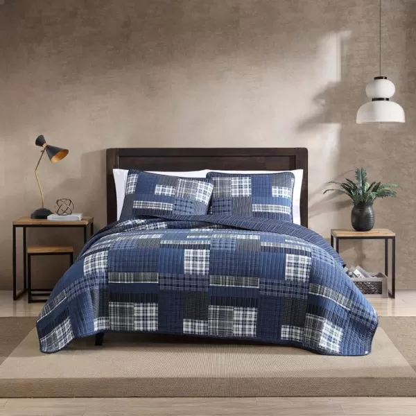 Eddie Bauer  Twin Quilt Set Reversible Cotton Bedding with Matching Sham Lightweight Home Decor for All Seasons Eastmont Navy TwinKing Navy