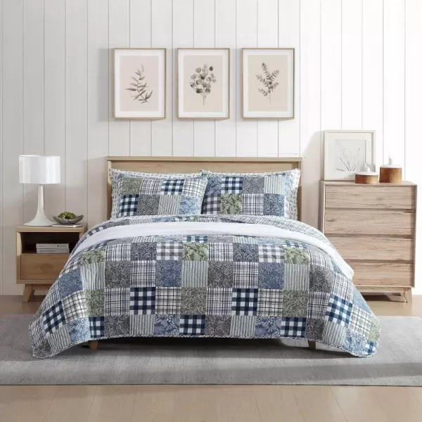 Eddie Bauer  Twin Quilt Set Reversible Cotton Bedding with Matching Sham Patchwork Home Decor with Plaid Reverse Cozy Plaid Patchwork BlueGreen TwinKing Cozy Plaid Patchwork BlueGreen