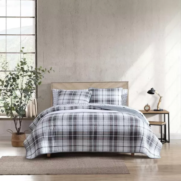 Eddie Bauer  Twin Quilt Set Reversible Cotton Bedding with Matching Sham Plaid Home Decor for All Seasons Alder Plaid Grey TwinQueen Alder Plaid Grey