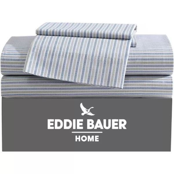 Eddie Bauer  Twin Sheets Cotton Percale Bedding Set Crisp amp Cool Home Decor Light Green Plaid TwinFull Ticking Stripe Green