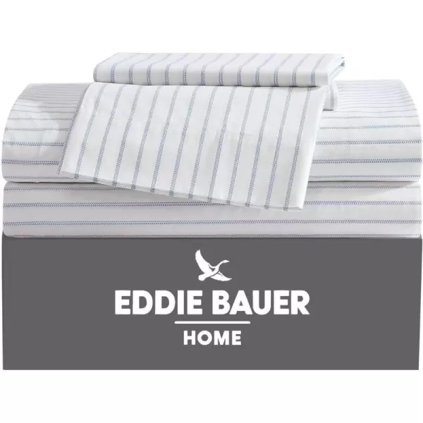 Eddie Bauer  Twin Sheets Cotton Percale Bedding Set Crisp amp Cool Home Decor Light Green Plaid TwinKing Essential Stripe