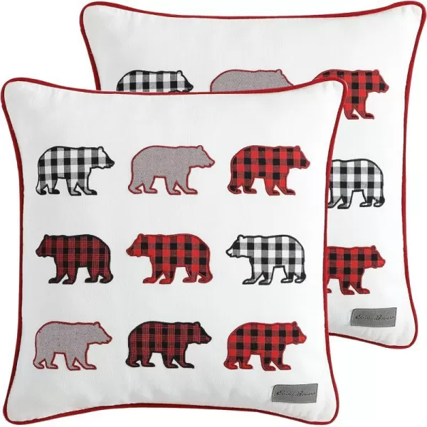 Eddie Bauer Appliqued Throw Pillow Cover Set Buffalo Plaid Home Dcor Decorative Pillows for Couch Cabin Plaid Dog RedBlack 2 Piece20 x 20 Cabin Plaid Bear Picnic RedBlack