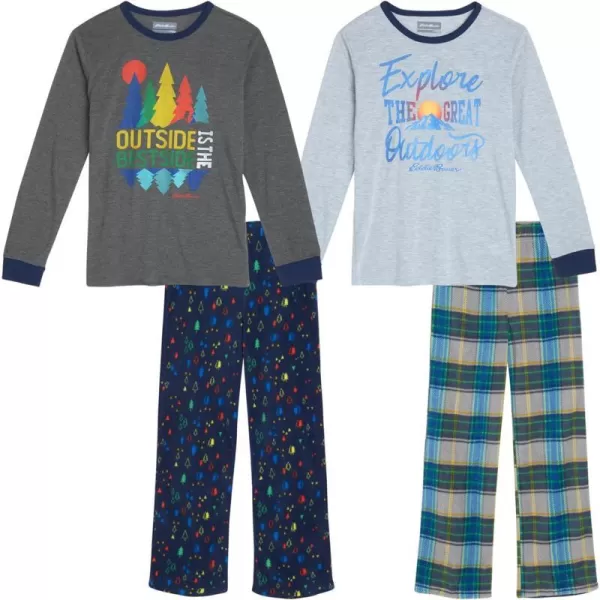 Eddie Bauer Boys Pajama Set  Cozy Fleece Winter Sleepwear Set  4 Piece Long Sleeve Shirt and Pants Sizes 512Grey