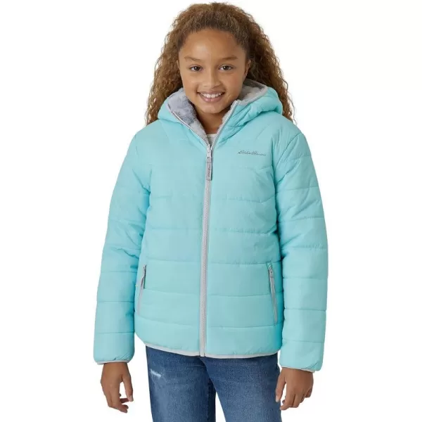 Eddie Bauer Girls Reversible Jacket  Deer Harbor Waterproof Lightweight Puffer Coat with Faux Shearling Lining 520Aqua