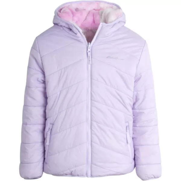 Eddie Bauer Girls Reversible Jacket  Deer Harbor Waterproof Lightweight Puffer Coat with Faux Shearling Lining 520Pastel Lilac