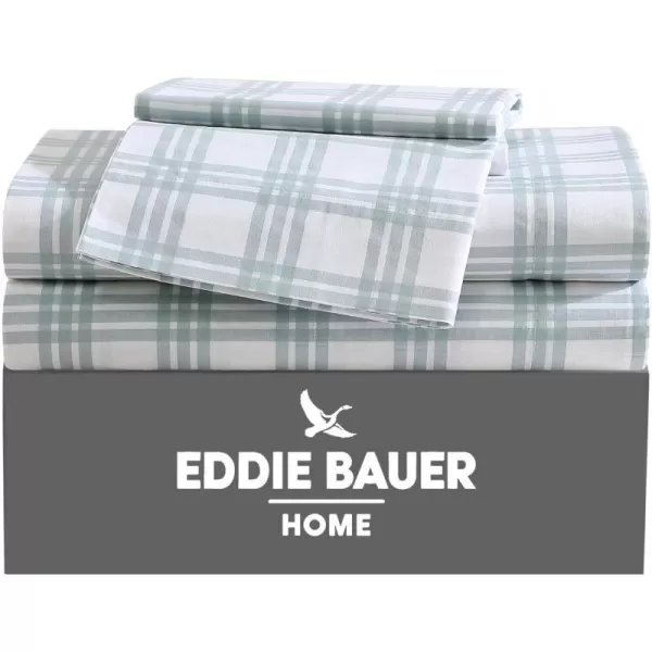 Eddie Bauer Home Sheets Cotton Percale Bedding Set Crisp  Cool Stylish Home Decor4 pcs Queen Northern Plaid GreyWhiteBasic Plaid Light Green