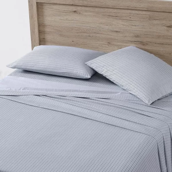 Eddie Bauer Home Sheets Cotton Percale Bedding Set Crisp  Cool Stylish Home Decor4 pcs Queen Northern Plaid GreyWhiteTicking Stripe Navy