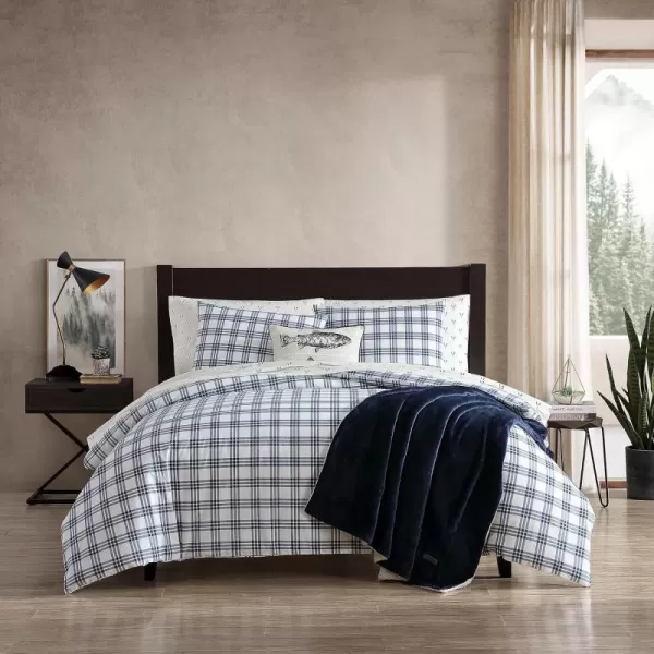 Eddie Bauer King Duvet Cover Set Cotton Bedding Set with Matching Shams Casual Home Dcor Ticking Stripe Navy KingBasic Plaid Navy