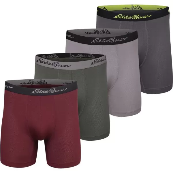 Eddie Bauer Mens 5 No Fly Performance Boxer Brief Underwear 3 Pack or 4 PackMesh Ash GreyCinderDark LodenDark Berry