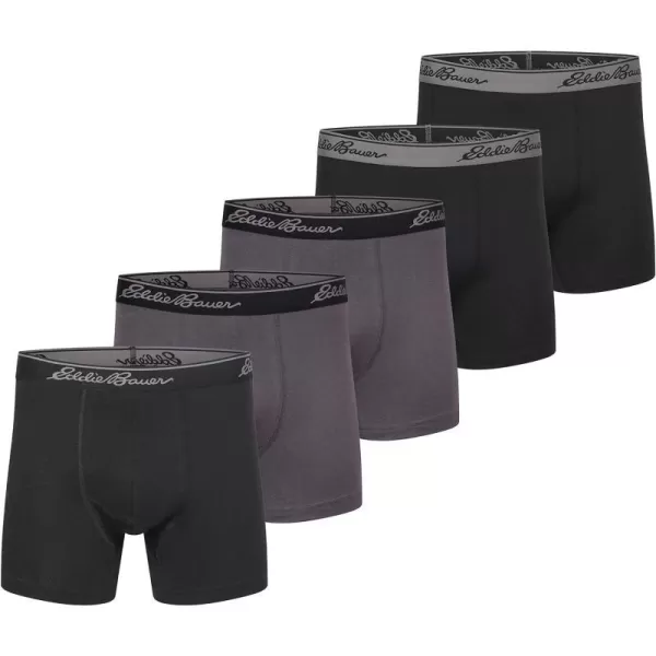 Eddie Bauer Mens 5 No Fly Pouch Premium Value Cotton Boxer Briefs Underwear 5 PackBlackDark Smoke