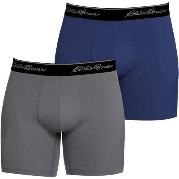 Eddie Bauer Mens 6 Cotton Boxer Briefs 2PackCotton  CharcoalNavy