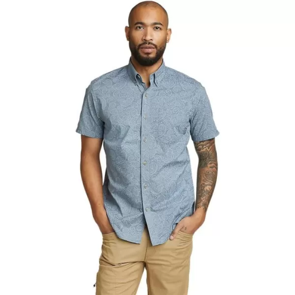 Eddie Bauer Mens Baja ShortSleeve Shirt  PrintRegular Blue Haze