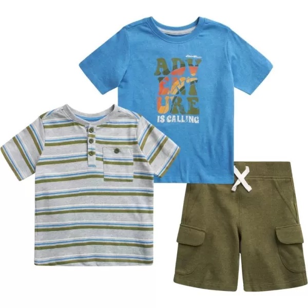 Eddie Bauer Toddler Boys Shorts Set  3 Piece TShirt and Sweat Shorts  Casual Playwear Outfit for Toddlers 2T4TBlue