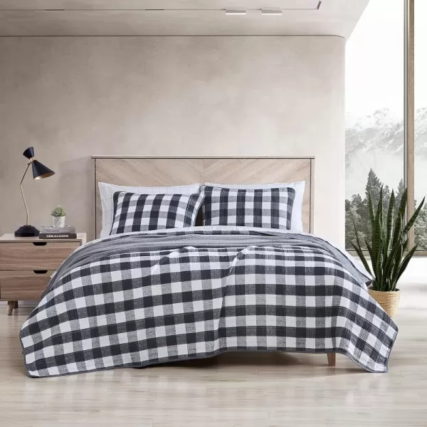 Eddie Bauer Twin Quilt Set Cotton Reversible Bedding with Matching Sham Home Decor for All Seasons Lakehouse Plaid Light Grey TwinTwin Dark Grey