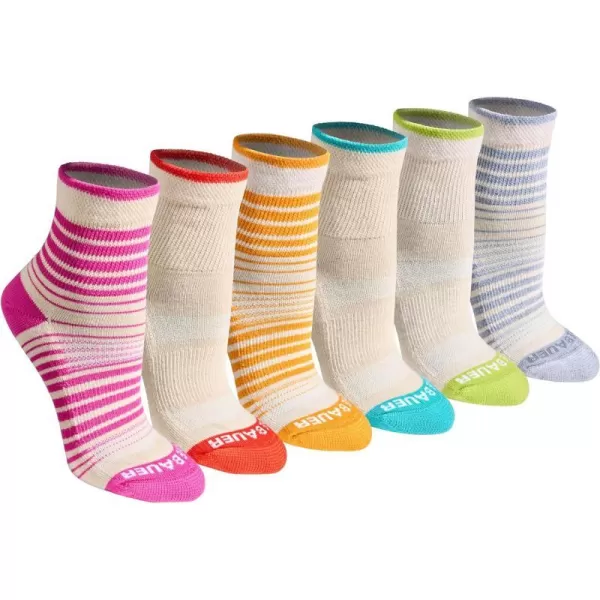 Eddie Bauer Womens Dura Dri Moisture Control 6Pair Quarter SocksBright Stripe Assorted 6 Pairs