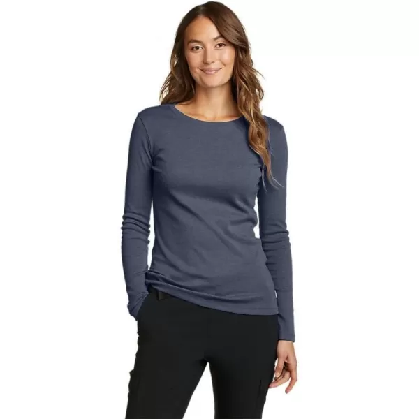 Eddie Bauer Womens Favorite LongSleeve Crewneck TShirtPetite Htr Indigo