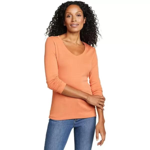 Eddie Bauer Womens Favorite LongSleeve VNeck TShirtPetite Burnt Orange