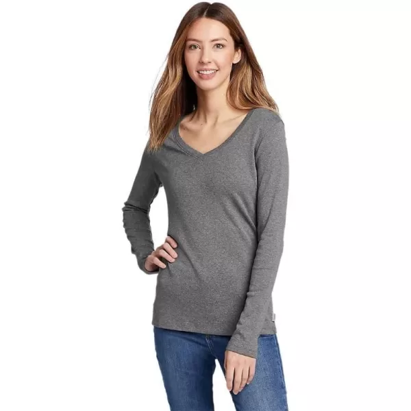 Eddie Bauer Womens Favorite LongSleeve VNeck TShirtRegular Medium Heather Gray Grey