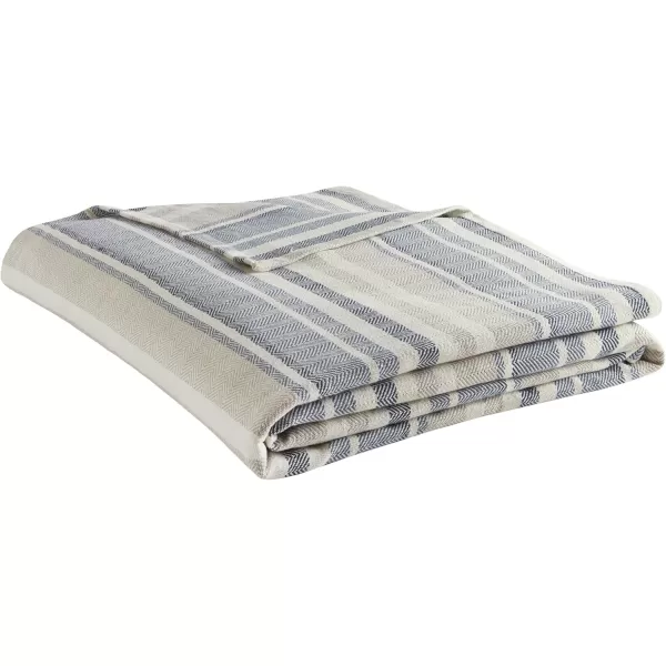 Eddie Bauer  Queen Blanket Lightweight Cotton Bedding Home Decor for All Seasons Herringbone Bone QueenBlue Stripe