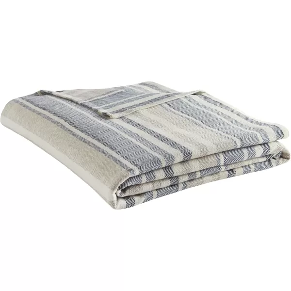 Eddie Bauer  Queen Blanket Lightweight Cotton Bedding Home Decor for All Seasons Herringbone Bone QueenBlue Stripe