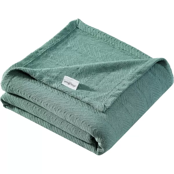 Eddie Bauer  Queen Blanket Lightweight Cotton Bedding Home Decor for All Seasons Herringbone Bone QueenGreen