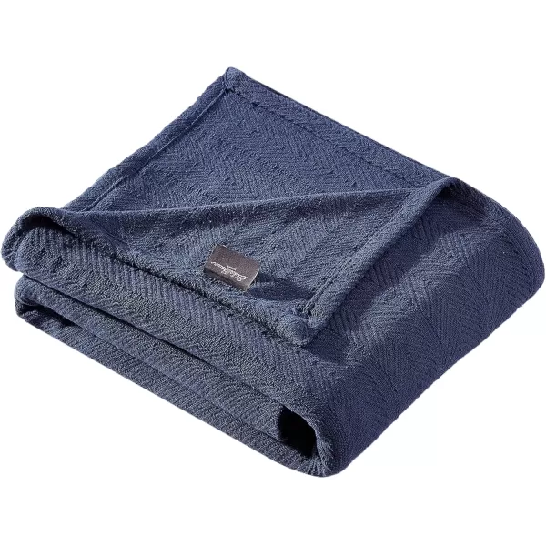 Eddie Bauer  Queen Blanket Lightweight Cotton Bedding Home Decor for All Seasons Herringbone Bone QueenNavy