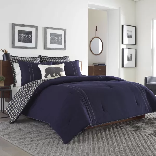 Eddie Bauer Home  Euro Sham Set Cotton Reversible Pillow Covers with Hidden Zipper Kingston Navy 2 PieceNavy