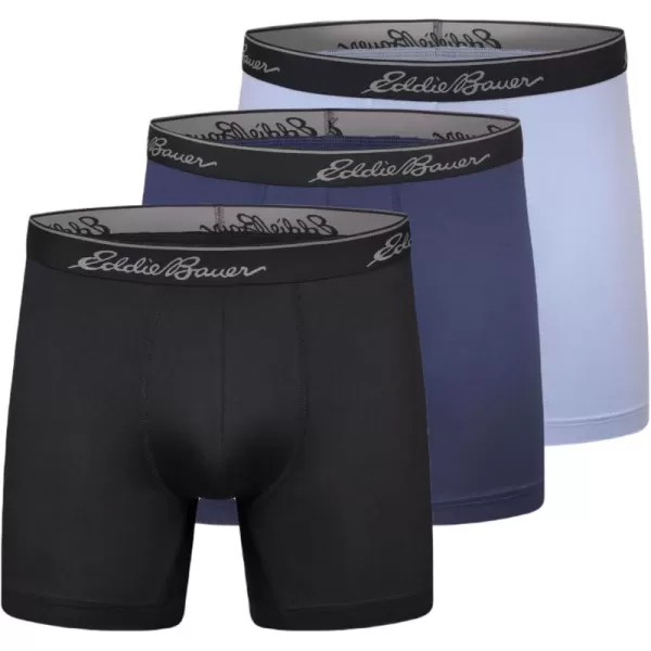 imageEddie Bauer Mens 5quot No Fly Performance Boxer Brief Underwear 3 Pack or 4 PackBrushed BlackDusty IndigoBlue Smoke