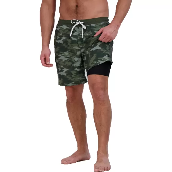 imageEddie Bauer Mens SPF 50 Volley Swim Trunk 8quot Inseam Comes with Comfort Liner  Ultimate Comfort ampamp StretchDark Loden