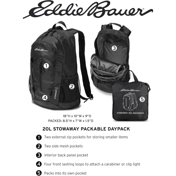 imageEddie Bauer Stowaway Packable BackpackMade from Ripstop Polyester Onyx 30LDark Loden