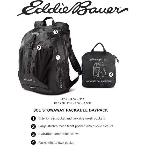 imageEddie Bauer Stowaway Packable BackpackMade from Ripstop Polyester Onyx 30LDark Loden