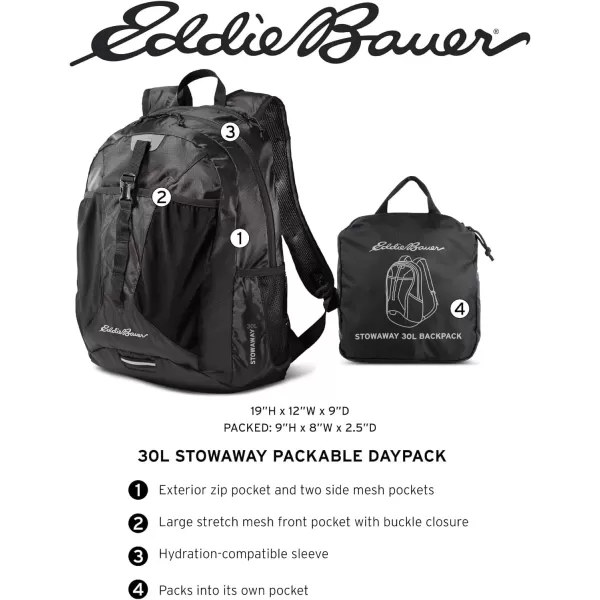 imageEddie Bauer Stowaway Packable BackpackMade from Ripstop Polyester Onyx 30LDark Smoke